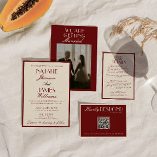 Burgund Creme Klassische Luxus-Hochzeit mit altem  Einladung