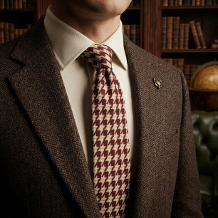 Burgund Creme Klassischer Houndstooth Krawatte