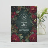 Burgund Dahlia & Gold Herbsthochzeit Einladung (Stehend Vorderseite)