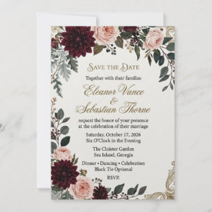 Burgund Dahlie & Blassrose Elegante Save-the-Date- Einladung