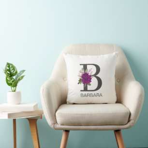 Burgund Dahlie Blumenalphabet Buchstabe Monogramm Kissen