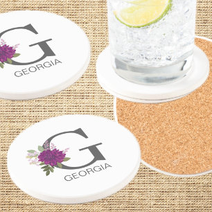 Burgund Dahlie Florales Alphabet Buchstaben Monogr Getränkeuntersetzer