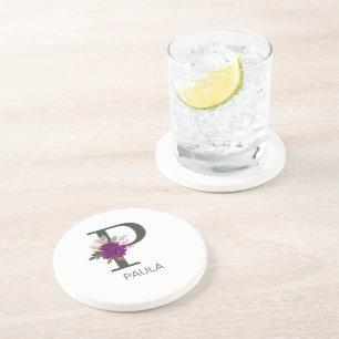 Burgund Dahlie Florales Alphabet Buchstaben Monogr Getränkeuntersetzer