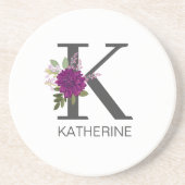 Burgund Dahlie Florales Alphabet Buchstaben Monogr Getränkeuntersetzer (Vorne)