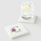 Burgund Dahlie Florales Alphabet Buchstaben Monogr Steinuntersetzer (Seitenansicht)