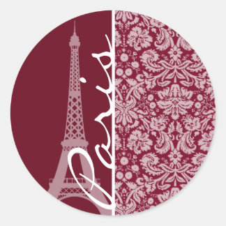 Burgund Damask Muster; Paris Runder Aufkleber