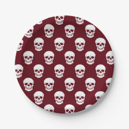 Burgund Deep Red Skull Muster Spooky Halloween Pappteller