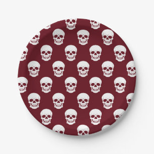 Burgund Deep Red Skull Muster Spooky Halloween Pappteller