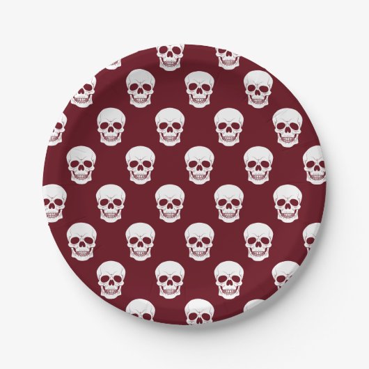 Burgund Deep Red Skull Muster Spooky Halloween Pappteller (Vorderseite)