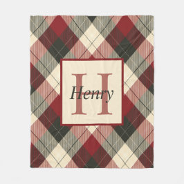 Burgund, Dunkelgrau und Tan Karierten Personalisie Fleecedecke