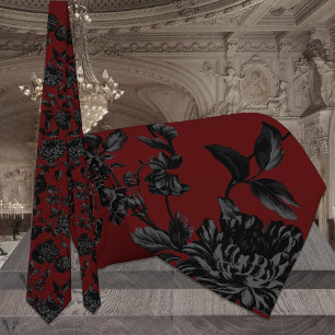 Burgund dunkelrote und schwarze Blumenhochzeit Krawatte