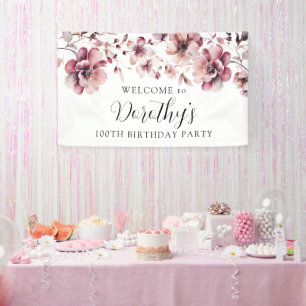 Burgund Dusty Pink Floral 100. Geburtstag Willkomm Banner