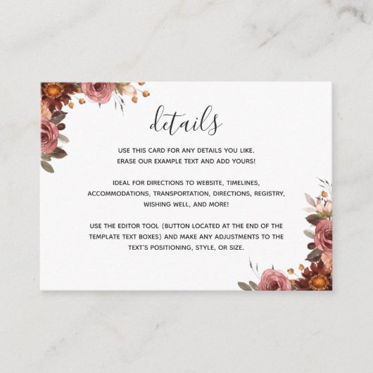 Burgund, Dusty Rose, Blush Blumenzwiebeldetails Begleitkarte (Vorderseite)