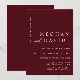 Burgund Einfach Elegant Minimal Moderne Hochzeit Einladung
