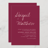 Burgund einfache Minimalistische Hochzeit  Einladung (Vorne/Hinten)