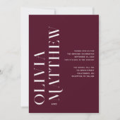 Burgund einfache minimalistische Hochzeit + QR Det Einladung (Vorderseite)