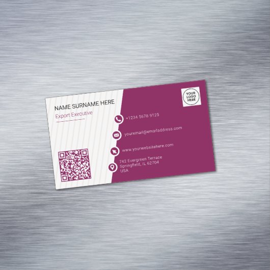 Burgund einfacher formaler QR-Code Magnetische Visitenkarte (Beispiel)