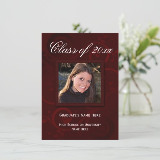 Burgund Elegance Abschluss Ankündigung (Stehend Vorderseite)