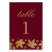 Burgund Elegant Gold Herbstlaube Custom Wedding Tischnummer (Vorderseite)