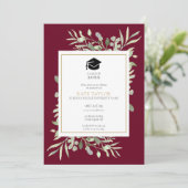 Burgund Elegant Greenery Foto Graduation Party I Einladung (Stehend Vorderseite)