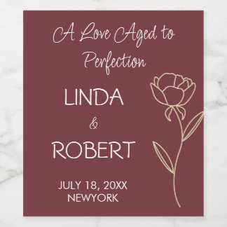 Burgund Elegant Hochzeitweiliges Weinlabel Weinetikett