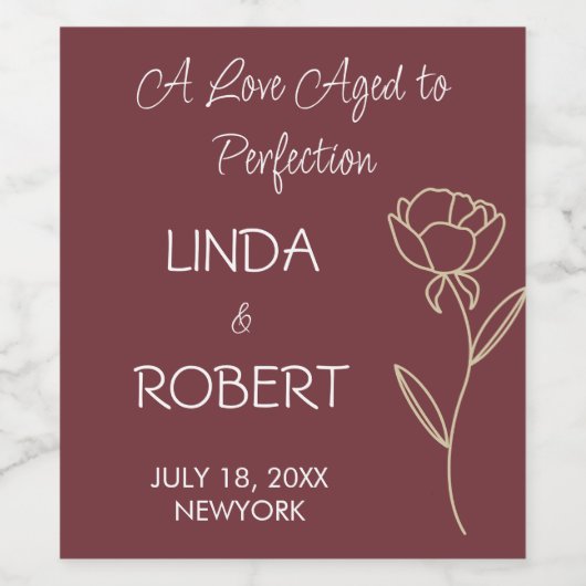 Burgund Elegant Hochzeitweiliges Weinlabel Weinetikett (Einzelnes Label)