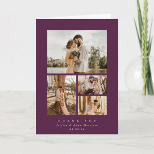 Burgund Elegant Minimal 4 Foto Hochzeit Dankeskarte
