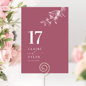 Burgund Elegant, Minimal Botanische Hochzeit Tischnummer