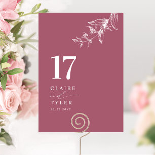 Burgund Elegant, Minimal Botanische Hochzeit Tischnummer