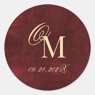 Burgund Elegant Minimalistisch Faux Samt Hochzeit Runder Aufkleber