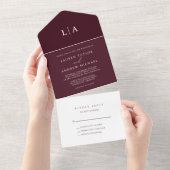 Burgund Elegant Minimalistisch Hochzeit All In One Einladung (Abreißen)