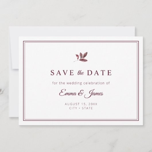 Burgund Elegant Minimalistisch Hochzeit Save The Date (Vorderseite)