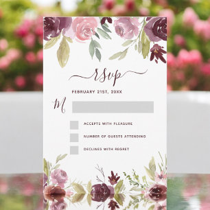 Burgund Elegant Moderne Florale Wasserfarbe RSVP Einladung