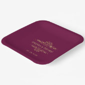Burgund Elegant Rahmen Personalisierte Hochzeit Pappteller (Gewinkelt)
