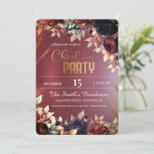 Burgund Elegante Blume, Magischer Weihnachtsmann Einladung (Stehend Vorderseite)