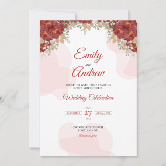 Burgund-Elegante-Floral-Aquarell-Hochzeit Einladung