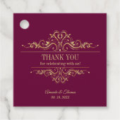 Burgund elegante goldene Rahmen Hochzeit Geschenkanhänger (Vorderseite)