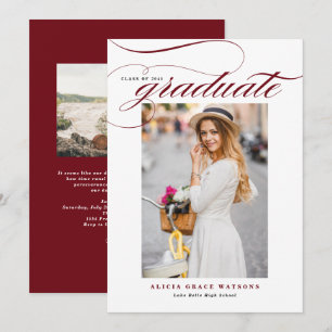 Burgund-elegante Kalligrafie-Foto-Abschluss Einladung