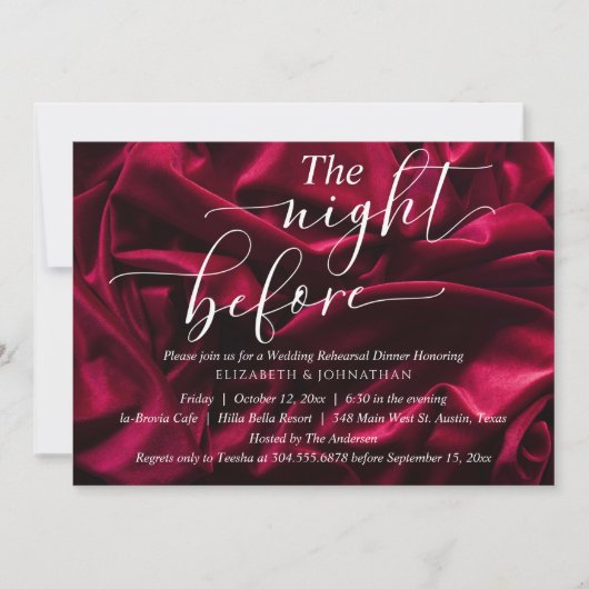 Burgund Elegante The Night Before Probe Dinner Einladung (Vorderseite)