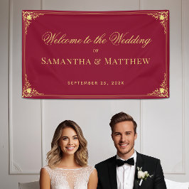 Burgund Elegante Vintage Imitate Goldene Hochzeit  Banner