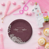 Burgund elegante Vintage Spitze rustikale Hochzeit Pappteller (Party)