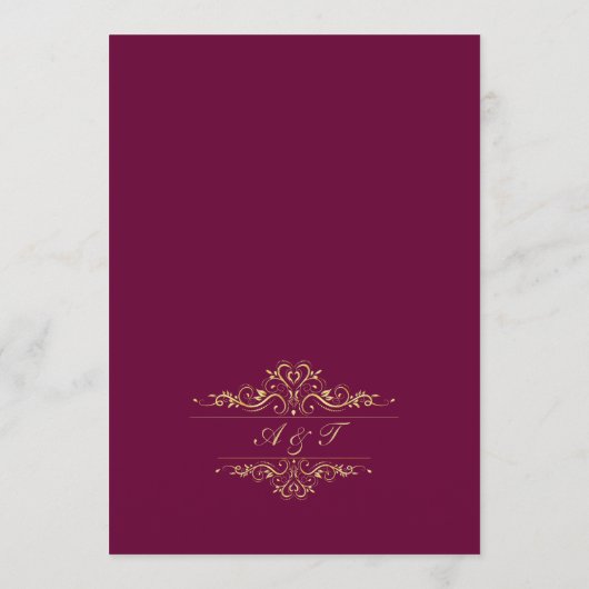 Burgund elegantes goldenes Rahmen Hochzeitsmenü Menükarte (Rückseite)