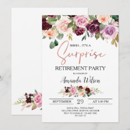 Burgund Elegantes Script Surprise Retirement Party Einladung