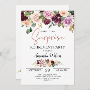 Burgund Elegantes Script Surprise Retirement Party Einladung