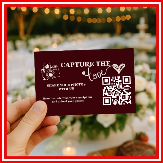 Burgund & Elfenbein Capture The Love QR Code Hochz Begleitkarte