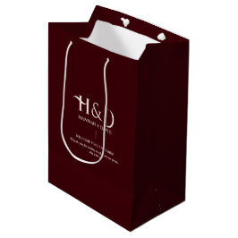 Burgund & Elfenbein  Monogram Hochzeits-Empfangs-G Mittlere Geschenktüte