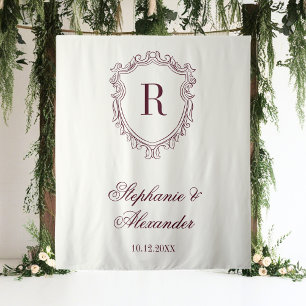 Burgund & Elfenbein Monogramm-Wappen Hochzeit im S Wandteppich