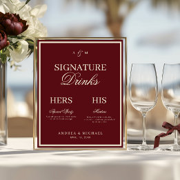 Burgund & Elfenbein Signature-Drinks-Schild Poster
