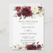 Burgund Elfenbeinblütenhochzeit Sichern Sie die Da Einladung (Vorderseite)