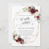 Burgund Elfenbeinflora Birthday Geometric Einladung (Vorderseite)